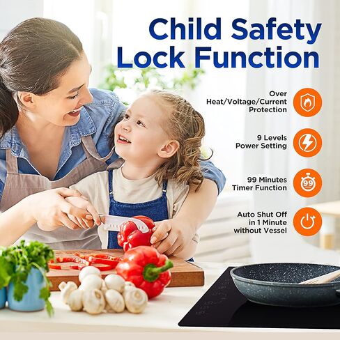 موقد نوتري شيف مزدوج الحث - شعلة مزدوجة، شاشة رقمية، زجاج سيراميك، 9 مستويات طاقة، مؤقت 99 دقيقة، قفل أمان، إيقاف تلقائي، تسخين عالي الطاقة، مدمج، 1800 وات، 20 × 11 × 3 بوصة in Kuwait