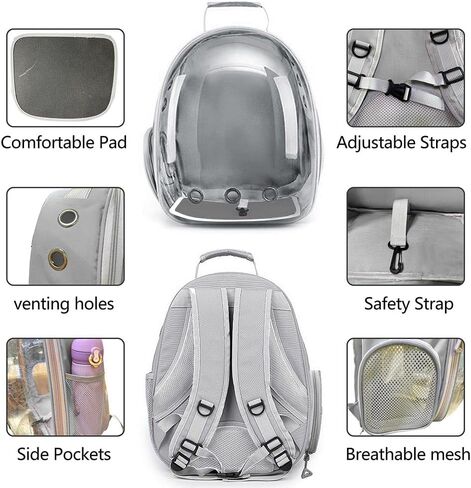 Pet Backpack Carrier with Harness Backpack for Cats, Small Dogs, Bunnies etc with Harness Included, Pet Carrier for Traveling, Walking, Hiking and Outdoor Activities (Grey) in Saudi Arabia