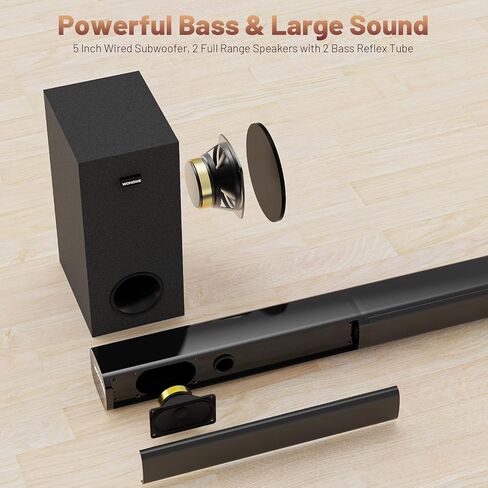 Wohome 2.1 Sound Bar for Smart TV with 5 Inches Subwoofer, 2 in 1 Detachable Soundbar with LED Colorful Backlight, Bluetooth 5.3, Optical, AUX, USB Input, Bass Adjustable, Remote/Button Control in Saudi Arabia