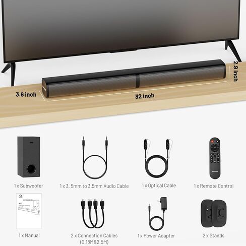Wohome 2.1 Sound Bar for Smart TV with 5 Inches Subwoofer, 2 in 1 Detachable Soundbar with LED Colorful Backlight, Bluetooth 5.3, Optical, AUX, USB Input, Bass Adjustable, Remote/Button Control in Saudi Arabia