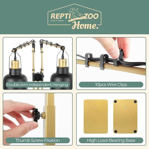 Metal Dual Reptile Lamp Stand, 17.8"-36.2" Adjustable Tall Heat Lamp Stand, Retractable Reptile Light Stand, Aquarium Terrarium Light Holder for Bearded Dragon Turtles Snake Chicks-Glod in Saudi Arabia