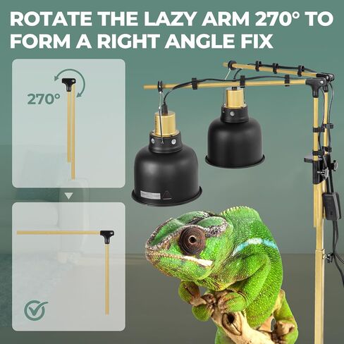 Metal Dual Reptile Lamp Stand, 17.8"-36.2" Adjustable Tall Heat Lamp Stand, Retractable Reptile Light Stand, Aquarium Terrarium Light Holder for Bearded Dragon Turtles Snake Chicks-Glod in Saudi Arabia