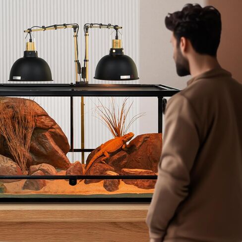 Metal Dual Reptile Lamp Stand, 17.8"-36.2" Adjustable Tall Heat Lamp Stand, Retractable Reptile Light Stand, Aquarium Terrarium Light Holder for Bearded Dragon Turtles Snake Chicks-Glod in Saudi Arabia