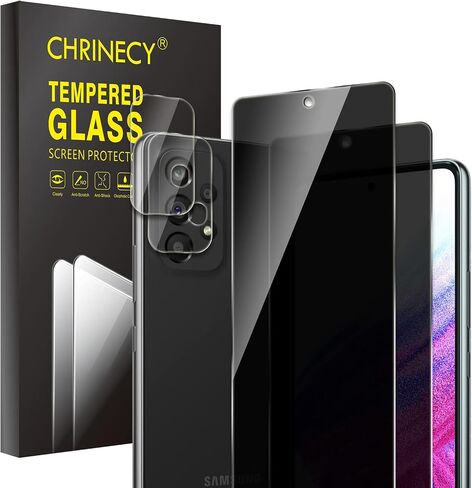 CHRINCY [4 عبوات] واقي شاشة للخصوصية مكون من عبوتين متوافق مع هاتف Galaxy A04 مع عبوتين من واقي عدسة الكاميرا، صلابة 9H، طبقة حماية من الزجاج المقوى المضاد للتجسس in Kuwait