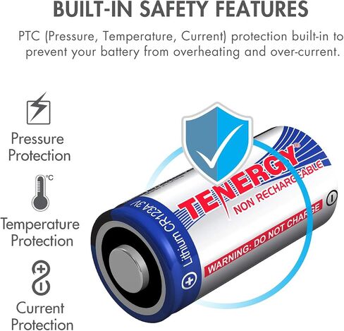 بطارية ليثيوم Tenergy 3V CR123A، بطاريات خلية CR123A عالية الأداء 1500 مللي أمبير في الساعة CR123A محمية بتقنية PTC للكاميرات، بطاريات CR123A بديلة للمصباح اليدوي، 16 حزمة (غير قابلة لإعادة الشحن) in Kuwait