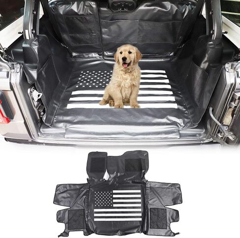 JeCar for Wrangler JL Pet Dog حاجز المقعد الخلفي مقسم غطاء صندوق السيارة مقاوم للماء غطاء مقعد الحيوانات الأليفة لـ 2018-2023 Jeep Wrangler JL & Unlimited 4 أبواب (العلم الأمريكي) in Saudi Arabia