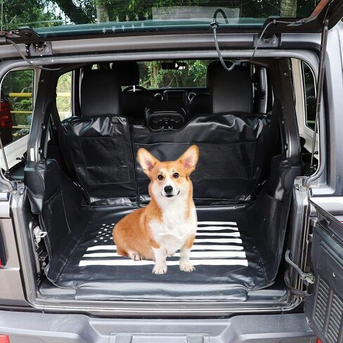 JeCar for Wrangler JL Pet Dog حاجز المقعد الخلفي مقسم غطاء صندوق السيارة مقاوم للماء غطاء مقعد الحيوانات الأليفة لـ 2018-2023 Jeep Wrangler JL & Unlimited 4 أبواب (العلم الأمريكي) in Saudi Arabia