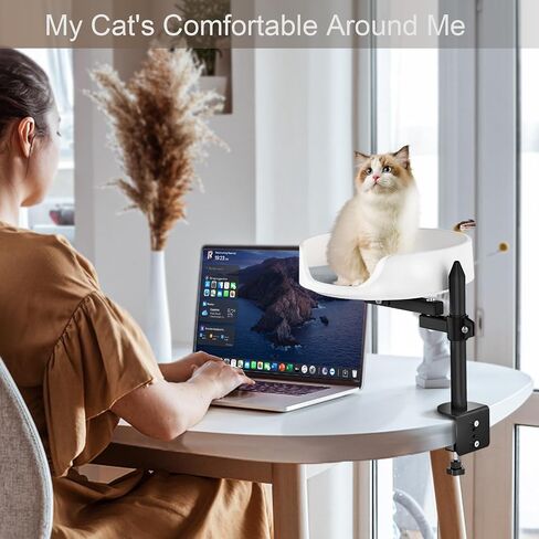 Cat Bed for Desk Elevated Cat House Over Desk Keeps Kitten Cat Close and Workspace Clear Cat Box with Pet Cushions (45° Rotatable) in Saudi Arabia