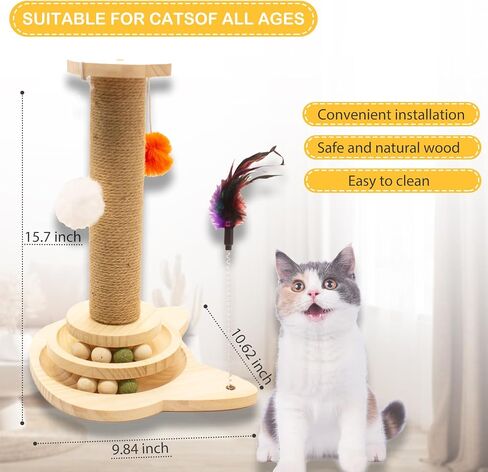 Cat Scratching Post with Sisal & Pine Wood, Interactive Ball Track & Hanging Toys – Perfect for Indoor Cats & Kittens, Includes Catnip Balls in Saudi Arabia