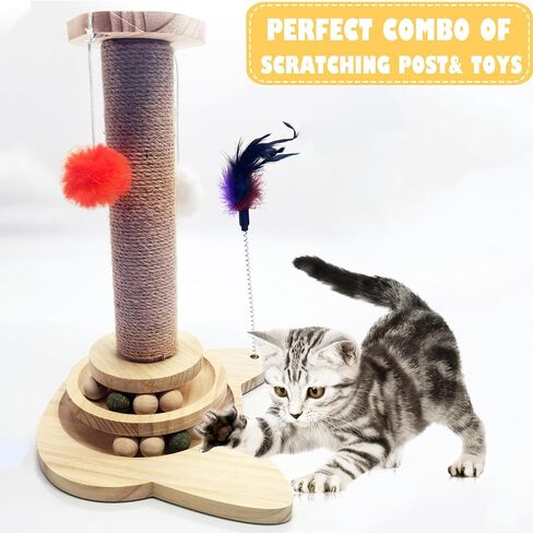 Cat Scratching Post with Sisal & Pine Wood, Interactive Ball Track & Hanging Toys – Perfect for Indoor Cats & Kittens, Includes Catnip Balls in Saudi Arabia