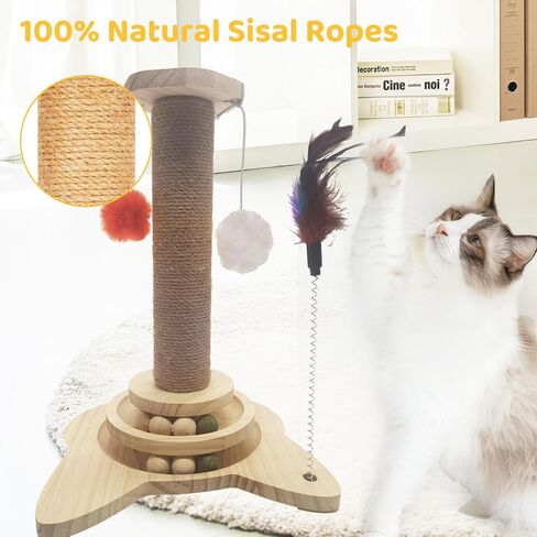 Cat Scratching Post with Sisal & Pine Wood, Interactive Ball Track & Hanging Toys – Perfect for Indoor Cats & Kittens, Includes Catnip Balls in Saudi Arabia