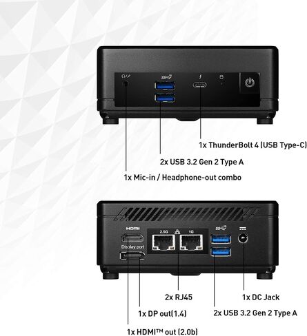 MSI Cubi 5 12M, 0.7L Mini PC, Intel Core i7-1255U, 16GB(8GB*2) Memory, 512GB SSD, WiFi 6, BT 5.2, Duel LAN, Thunderbolt Type C, Black, Windows 11 PRO/3Y Advanced Replacement (12M-027US): Cubi 5 (BLK) in Saudi Arabia