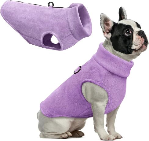 Idepet Dog Fleece Vest Sweater Zip Up Warm Pullover Dogs Jacket with D-Ring Leash Winter Cold Weater Coat Pet Sweatershirt Clothes Hoodie for Small Medium Dogs Boy Girl (Purple, M) in Saudi Arabia