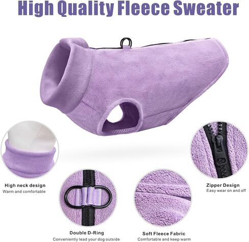 Idepet Dog Fleece Vest Sweater Zip Up Warm Pullover Dogs Jacket with D-Ring Leash Winter Cold Weater Coat Pet Sweatershirt Clothes Hoodie for Small Medium Dogs Boy Girl (Purple, M) in Saudi Arabia