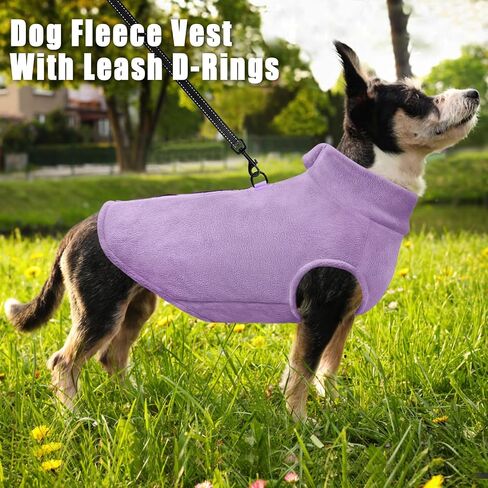 Idepet Dog Fleece Vest Sweater Zip Up Warm Pullover Dogs Jacket with D-Ring Leash Winter Cold Weater Coat Pet Sweatershirt Clothes Hoodie for Small Medium Dogs Boy Girl (Purple, M) in Saudi Arabia