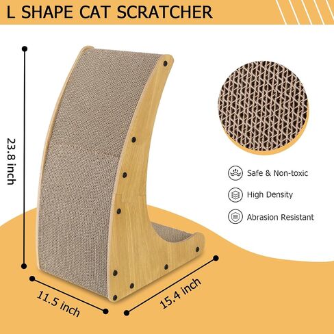Pettycare 3 in 1 Vertical Cat Scratcher, L-Shaped Cat Scratcher for Indoor Cats, 23.8 Inch Curved Cat Scratching Board with Bell Ball Toy, Wood Color Cat Scratch Pad, Abrasion Corrugated Cardboard in Saudi Arabia