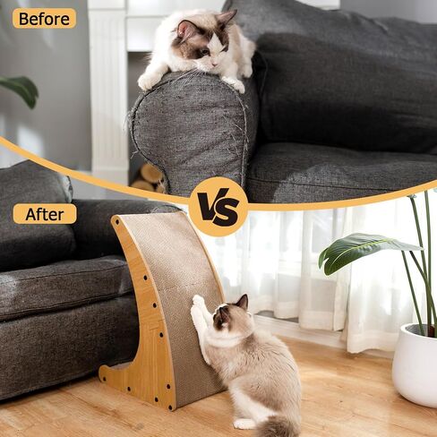 Pettycare 3 in 1 Vertical Cat Scratcher, L-Shaped Cat Scratcher for Indoor Cats, 23.8 Inch Curved Cat Scratching Board with Bell Ball Toy, Wood Color Cat Scratch Pad, Abrasion Corrugated Cardboard in Saudi Arabia