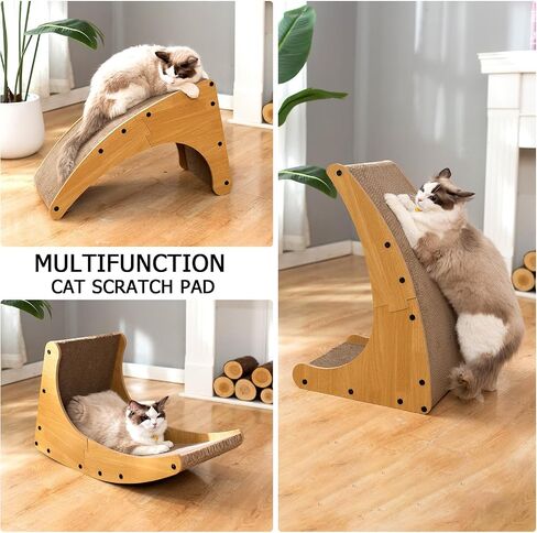 Pettycare 3 in 1 Vertical Cat Scratcher, L-Shaped Cat Scratcher for Indoor Cats, 23.8 Inch Curved Cat Scratching Board with Bell Ball Toy, Wood Color Cat Scratch Pad, Abrasion Corrugated Cardboard in Saudi Arabia