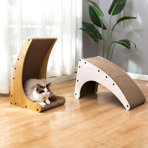 Pettycare 3 in 1 Vertical Cat Scratcher, L-Shaped Cat Scratcher for Indoor Cats, 23.8 Inch Curved Cat Scratching Board with Bell Ball Toy, Wood Color Cat Scratch Pad, Abrasion Corrugated Cardboard in Saudi Arabia