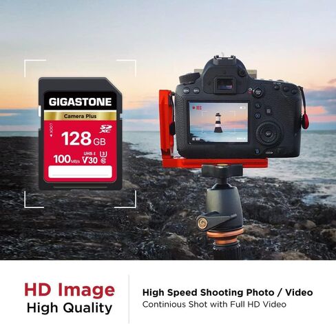 بطاقة SD سعة 128 جيجابايت من جيجاستون، كاميرا بلس، بطاقة ذاكرة V30 U3 SDXC، فيديو UHD عالي السرعة متوافق مع كاميرا Canon Nikon Sony Panasonic الرقمية، مع 5 حافظة صغيرة in Kuwait