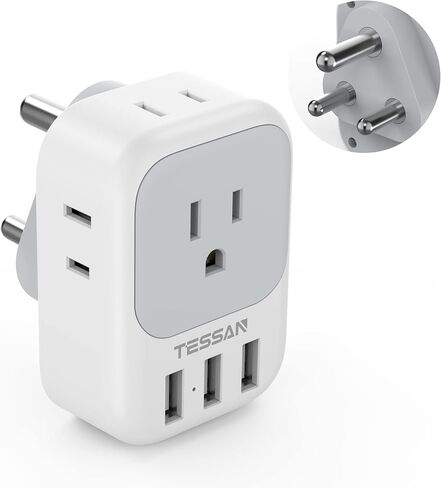 TESSAN South Africa Power Adapter, Type M Travel Plug Adaptor with 4 AC Outlets 3 USB Ports for US to South Africa Botswana Namibia Nepal in Saudi Arabia