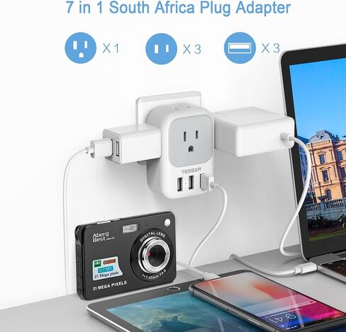 TESSAN South Africa Power Adapter, Type M Travel Plug Adaptor with 4 AC Outlets 3 USB Ports for US to South Africa Botswana Namibia Nepal in Saudi Arabia