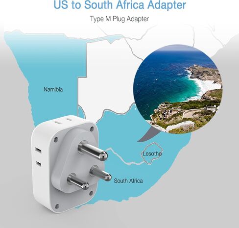 TESSAN South Africa Power Adapter, Type M Travel Plug Adaptor with 4 AC Outlets 3 USB Ports for US to South Africa Botswana Namibia Nepal in Saudi Arabia