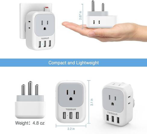 TESSAN South Africa Power Adapter, Type M Travel Plug Adaptor with 4 AC Outlets 3 USB Ports for US to South Africa Botswana Namibia Nepal in Saudi Arabia