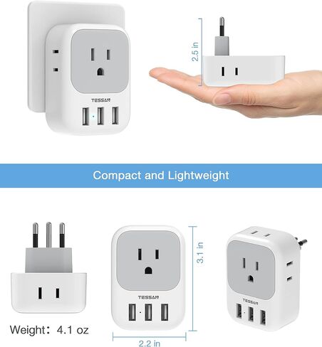 TESSAN South Africa Power Adapter, Type M Travel Plug Adaptor with 4 AC Outlets 3 USB Ports for US to South Africa Botswana Namibia Nepal in Saudi Arabia