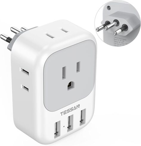 TESSAN South Africa Power Adapter, Type M Travel Plug Adaptor with 4 AC Outlets 3 USB Ports for US to South Africa Botswana Namibia Nepal in Saudi Arabia