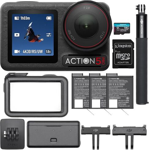 DJI Osmo Action 5 Pro Adventure Combo with 128GB MicroSDXC Bundle - Action Camera with 4nm Chip and 47GB Built-in Storage (2 Items) in Saudi Arabia