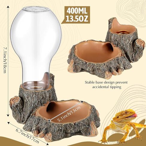 2 Pcs Automatic Reptile Water Dispenser 13.5oz Large Bearded Dragon Water Bowl Reptile Water Dish Reptile Water Feeder for Terrarium Tank, Turtle, Geckos, Frog, Tortoise, Amphibians, lizards in Saudi Arabia