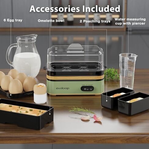 Evoloop Rapid Egg Cooker Electric 6 Eggs Capacity, Soft, Medium, Hard Boiled, Poacher, Omelet Maker Egg Poacher With Auto Shut-Off, BPA Free in Saudi Arabia