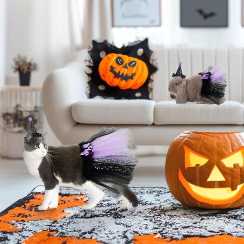 Pet Halloween Witch Costume for Cat Kitten Witch's Hat & Black Tutu Skirt Cat Bandana Purple Wizard Cosplay Outfits Small Pet Halloween Costume for Puppies Cats L in Saudi Arabia