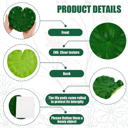 Taiyin 18 Pcs Artificial Lily Pads Plastic Lotus Leaves Water Lily Pads for Ponds Pool Flower Lotus Flower Decor Green Lily Pads Garden Pool Aquarium Fish Tank Decoration in Saudi Arabia