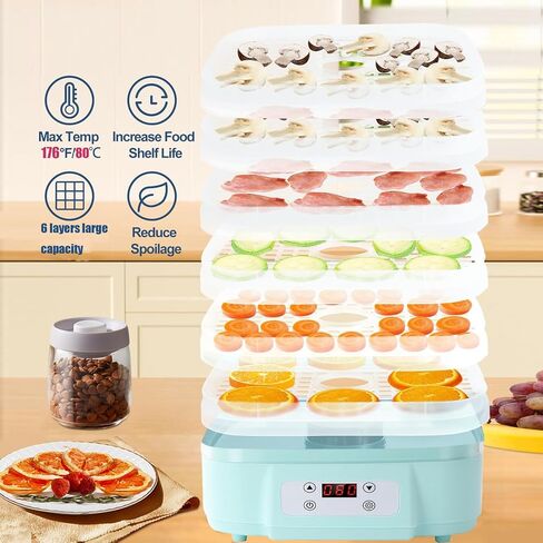 Pet Food Jerky Dryer, Food Dehydrator Freeze Dryer, Plant drying machine, 6 Trays, Fully automatic 24-Hour Timer, Adjustable Temperature, Low Noise, Large Capacity, White/orange in Saudi Arabia