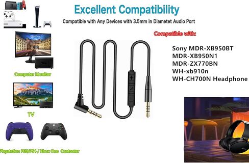 كابل صوت لسوني MDR-XB950BT MDR-XB950N1 MDR-ZX770BN WH-xb910n WH-CH700N، سلك سماعة رأس ستيريو Aux متوافق مع التلفزيون، الكمبيوتر الشخصي، شاشة الكمبيوتر، التبديل، PS5/PS4 / وحدة تحكم Xbox One in Saudi Arabia