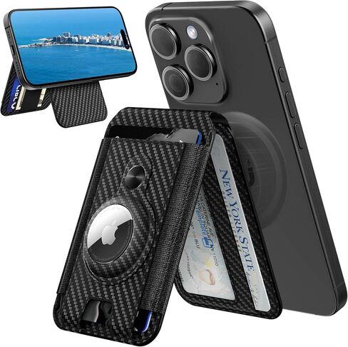 Magnetic Wallet for iphone,Magsafe Wallet Stand with Airtag Holder,Adjustable Stand for iPhone 15/14/13/12, Card Holder Organize up to 12 cards, Cash Band,Vegan Leather, RFID Blocking,(Carbon Fiber) in Saudi Arabia
