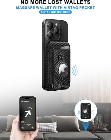 Magnetic Wallet for iphone,Magsafe Wallet Stand with Airtag Holder,Adjustable Stand for iPhone 15/14/13/12, Card Holder Organize up to 12 cards, Cash Band,Vegan Leather, RFID Blocking,(Carbon Fiber) in Saudi Arabia
