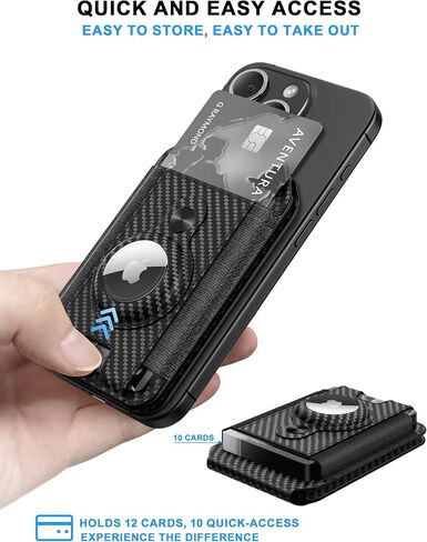 Magnetic Wallet for iphone,Magsafe Wallet Stand with Airtag Holder,Adjustable Stand for iPhone 15/14/13/12, Card Holder Organize up to 12 cards, Cash Band,Vegan Leather, RFID Blocking,(Carbon Fiber) in Saudi Arabia