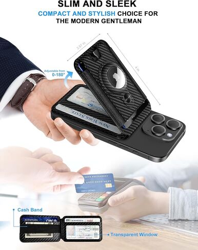 Magnetic Wallet for iphone,Magsafe Wallet Stand with Airtag Holder,Adjustable Stand for iPhone 15/14/13/12, Card Holder Organize up to 12 cards, Cash Band,Vegan Leather, RFID Blocking,(Carbon Fiber) in Saudi Arabia