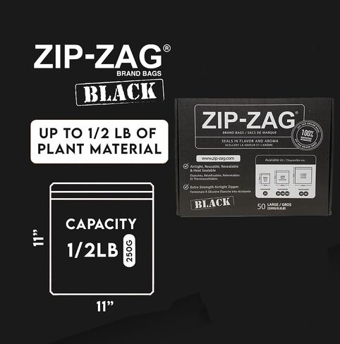 Zip Zag Bag Black (1/2 LB) 10x Large Zipper Bags (11" x 11.75") | Say Goodbye to Stale Herbs And Spices With Food Safe Zipper bags | Resealable, Reusable, Washable, Airtight Bags in Saudi Arabia