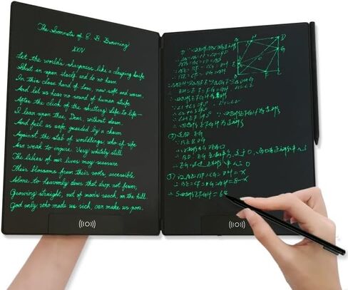 كمبيوتر لوحي للكتابة LCD قابل للطي مع شاشة مقسمة أو 2 × 10 بوصة ذات نقطة/خط رفيعة مقاس 14.3 بوصة وقلم واحد سميك ورفيع. لوحة تدوين مستقلة لا تحتاج إلى كمبيوتر. دفتر ملاحظات إلكتروني قابل للمسح/ورق خدش 4 أشخاص بالغين in Saudi Arabia