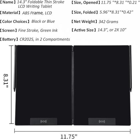 كمبيوتر لوحي للكتابة LCD قابل للطي مع شاشة مقسمة أو 2 × 10 بوصة ذات نقطة/خط رفيعة مقاس 14.3 بوصة وقلم واحد سميك ورفيع. لوحة تدوين مستقلة لا تحتاج إلى كمبيوتر. دفتر ملاحظات إلكتروني قابل للمسح/ورق خدش 4 أشخاص بالغين in Saudi Arabia