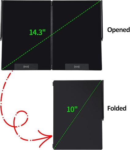 كمبيوتر لوحي للكتابة LCD قابل للطي مع شاشة مقسمة أو 2 × 10 بوصة ذات نقطة/خط رفيعة مقاس 14.3 بوصة وقلم واحد سميك ورفيع. لوحة تدوين مستقلة لا تحتاج إلى كمبيوتر. دفتر ملاحظات إلكتروني قابل للمسح/ورق خدش 4 أشخاص بالغين in Saudi Arabia