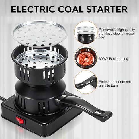Electric Charcoal Burner,Double Layer Multipurpose Charcoal Starter,600W Fast Heating, Suitable for Family Barbecue Dinner in Kuwait