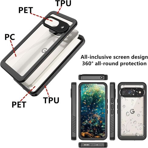 LJFLYXRI Ultimate Case for Google Pixel 9 Pro,Waterproof, Shockproof & Dustproof,Full Coverage with Screen Protector, Wireless Charging Compatible, Slim Design,Perfect for Outdoor Use Black in Saudi Arabia