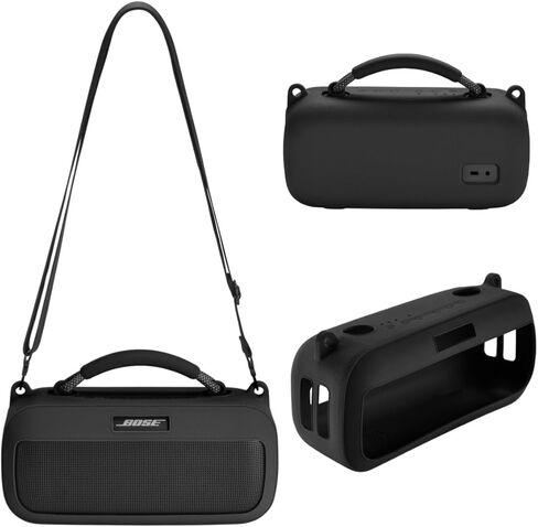 Silicone Case Cover Compatible with New Bose SoundLink Max Portable Speaker, Travel Protective Carrying Case with Shoulder Strap for Bose Bluetooth SoundLink Max (Black) in Kuwait