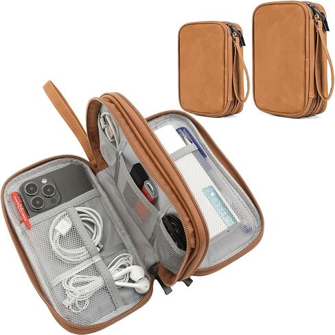 2 Pack Electronics Accessories Organizer Pouch Bag, Electronic Organizer Travel Case Cable Organizer Accessories Bag for Cable, Cord, Charger, Phone, Power Bank, Earphone(Small+Big, Brown) in Saudi Arabia