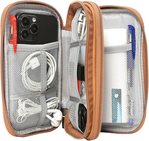 2 Pack Electronics Accessories Organizer Pouch Bag, Electronic Organizer Travel Case Cable Organizer Accessories Bag for Cable, Cord, Charger, Phone, Power Bank, Earphone(Small+Big, Brown) in Saudi Arabia